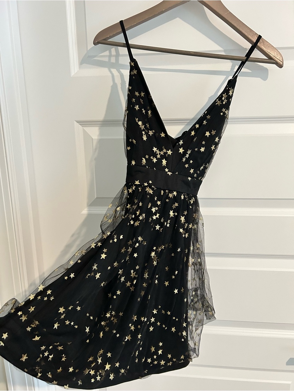 Lulus Favorite Moment Gold and Black Star Print Skater Dress Size S - Picture 2 of 15